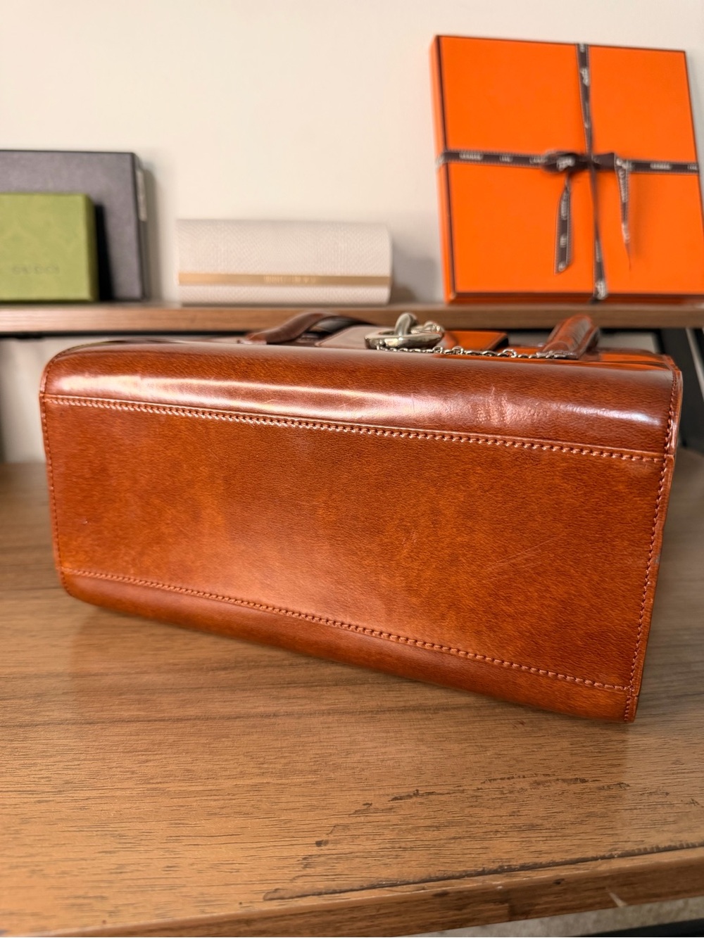 AUTHENTIC - Vintage Cartier Panthère Brown Leather Handbag - Picture 5 of 17